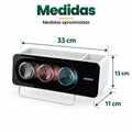 Organizador de baño con portavasos de aproximadamente 33 cm de ancho