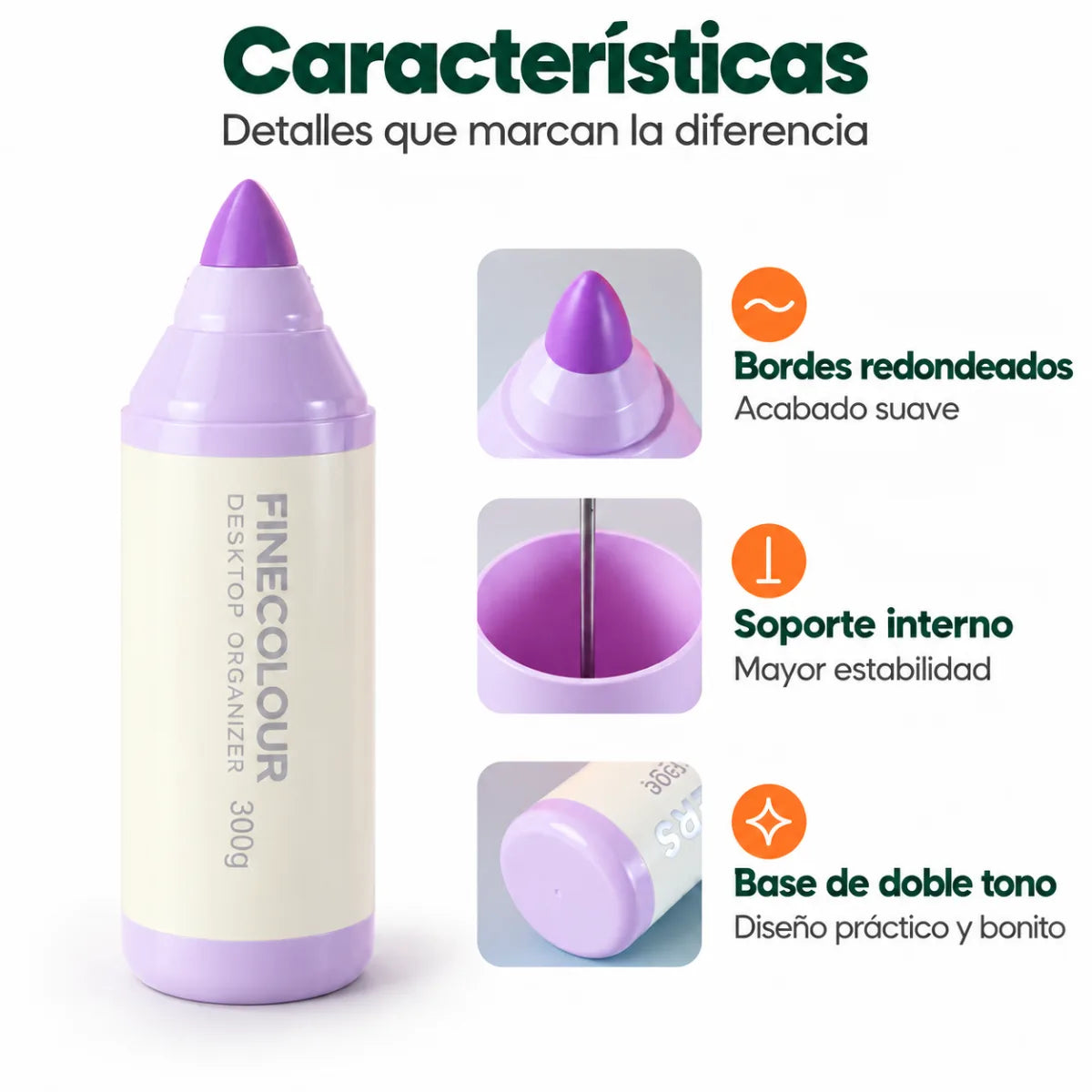 Porta plumones con tapa removible, compartimento interior y diseño compacto de marcador