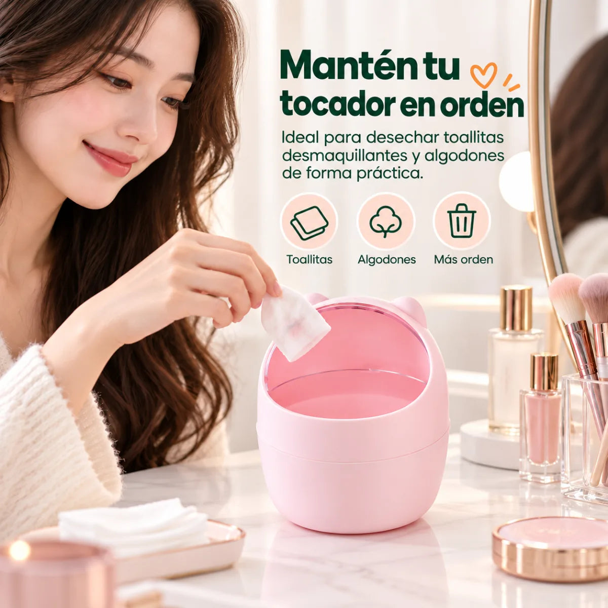 Mini basurero para escritorio con tapa para mantener pequeños residuos organizados y fuera de vista