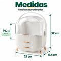 Organizador de maquillaje con tapa transparente de aproximadamente 37 cm de alto, 25 cm de ancho y 18.5 cm de fondo