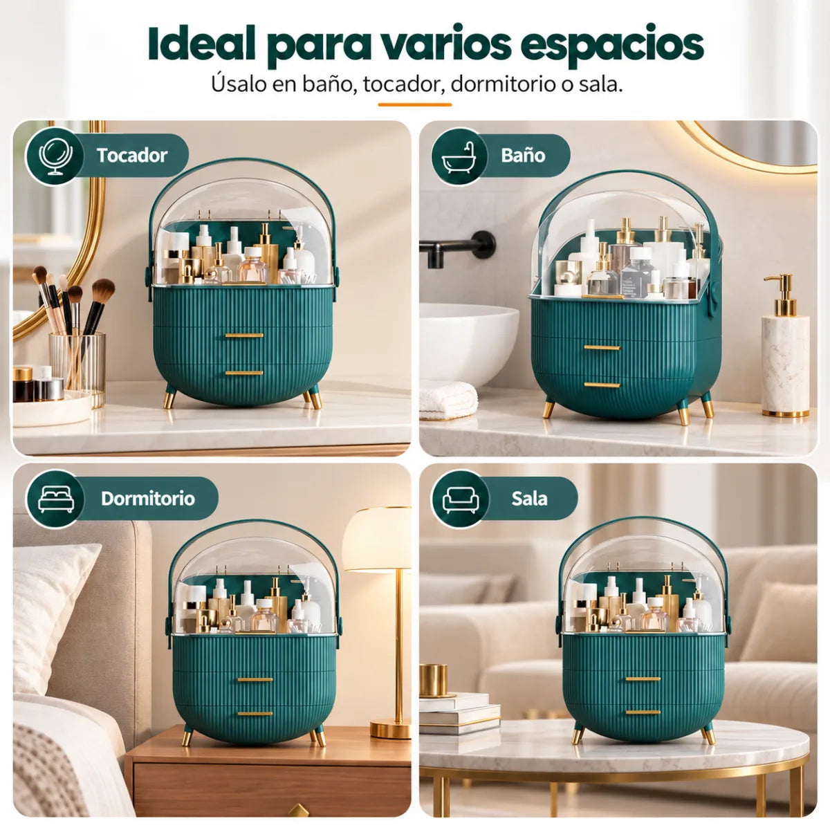 Organizador de cosméticos con tapa y cajones ideal para tocador, dormitorio, baño y otros espacios