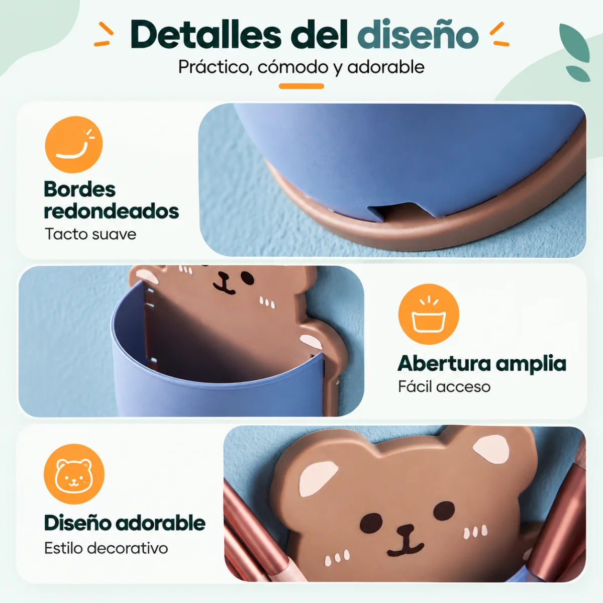 Organizador de pared con apertura amplia, bordes redondeados y diseño decorativo de animal