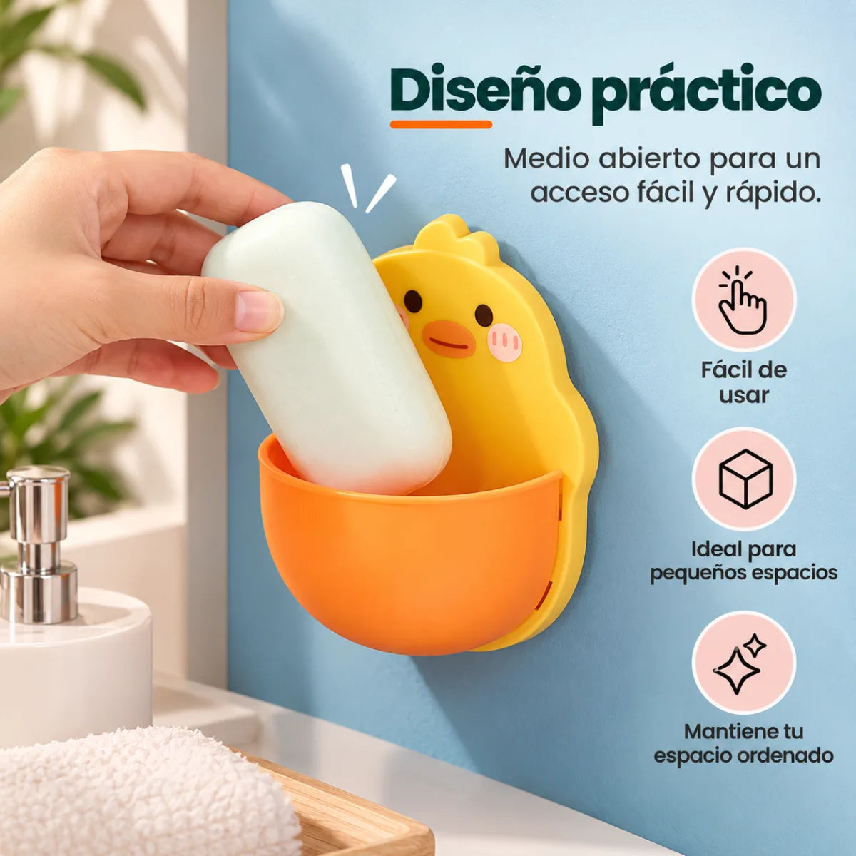 Porta objetos de pared con diseño infantil, bordes redondeados y abertura frontal de fácil acceso
