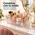 Organizador para cosméticos con diseño decorativo y asas laterales para mantener el tocador ordenado