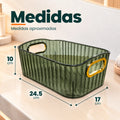 Medidas del organizador multiuso para baño con diseño rectangular y asas laterales