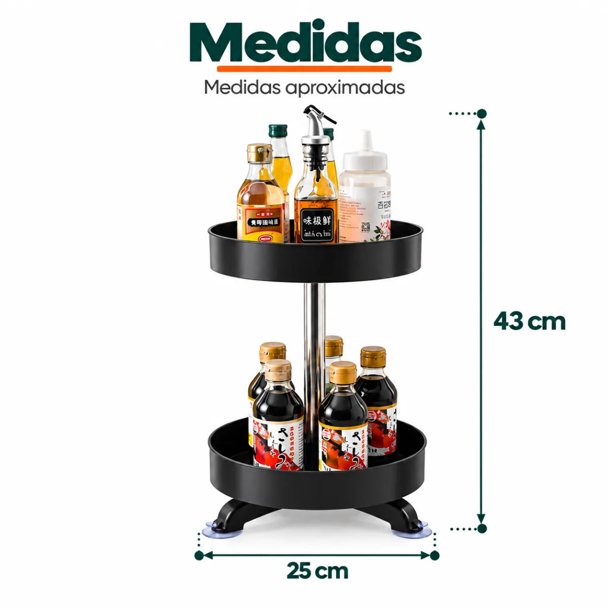 Organizador giratorio de condimentos de 3 niveles de aproximadamente 43 cm de alto y 25 cm de ancho