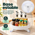Organizador giratorio de cocina con base estable y ruedas para moverlo fácilmente