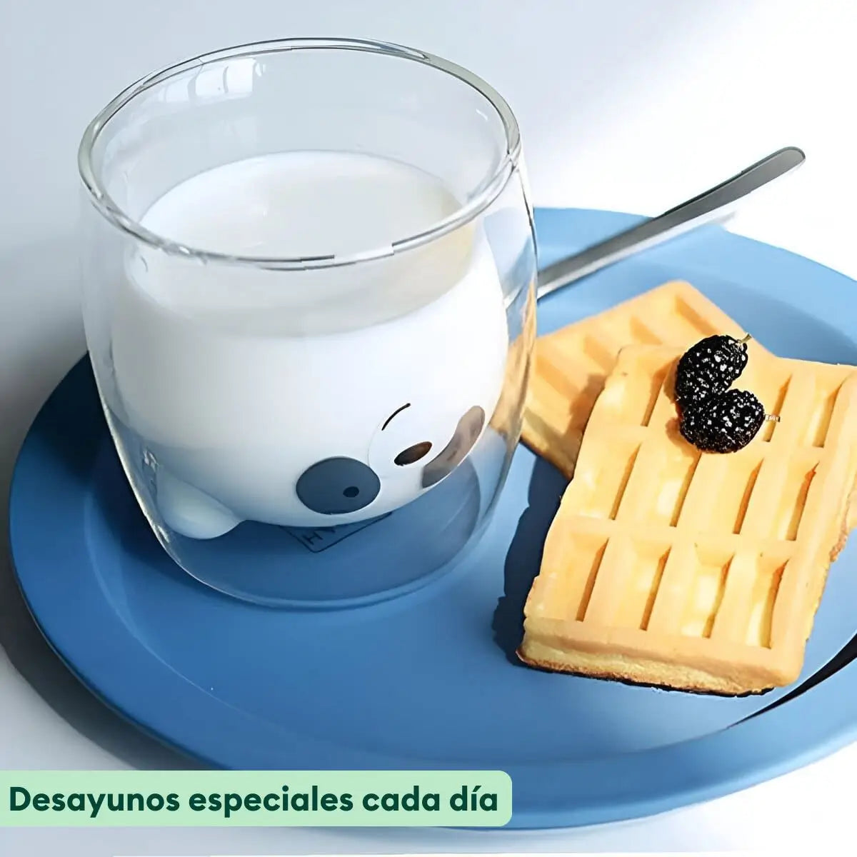 Desayuno con vaso de vidrio Panda diseño único