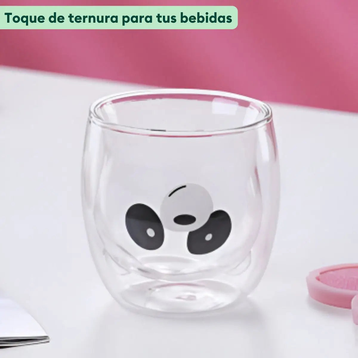 Diseño tierno del vaso de vidrio doble capa Panda