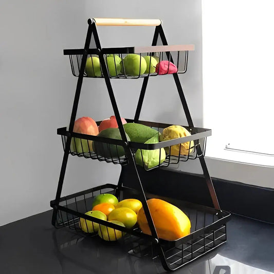 Frutero Escalera de 3 Niveles de Metal Negro