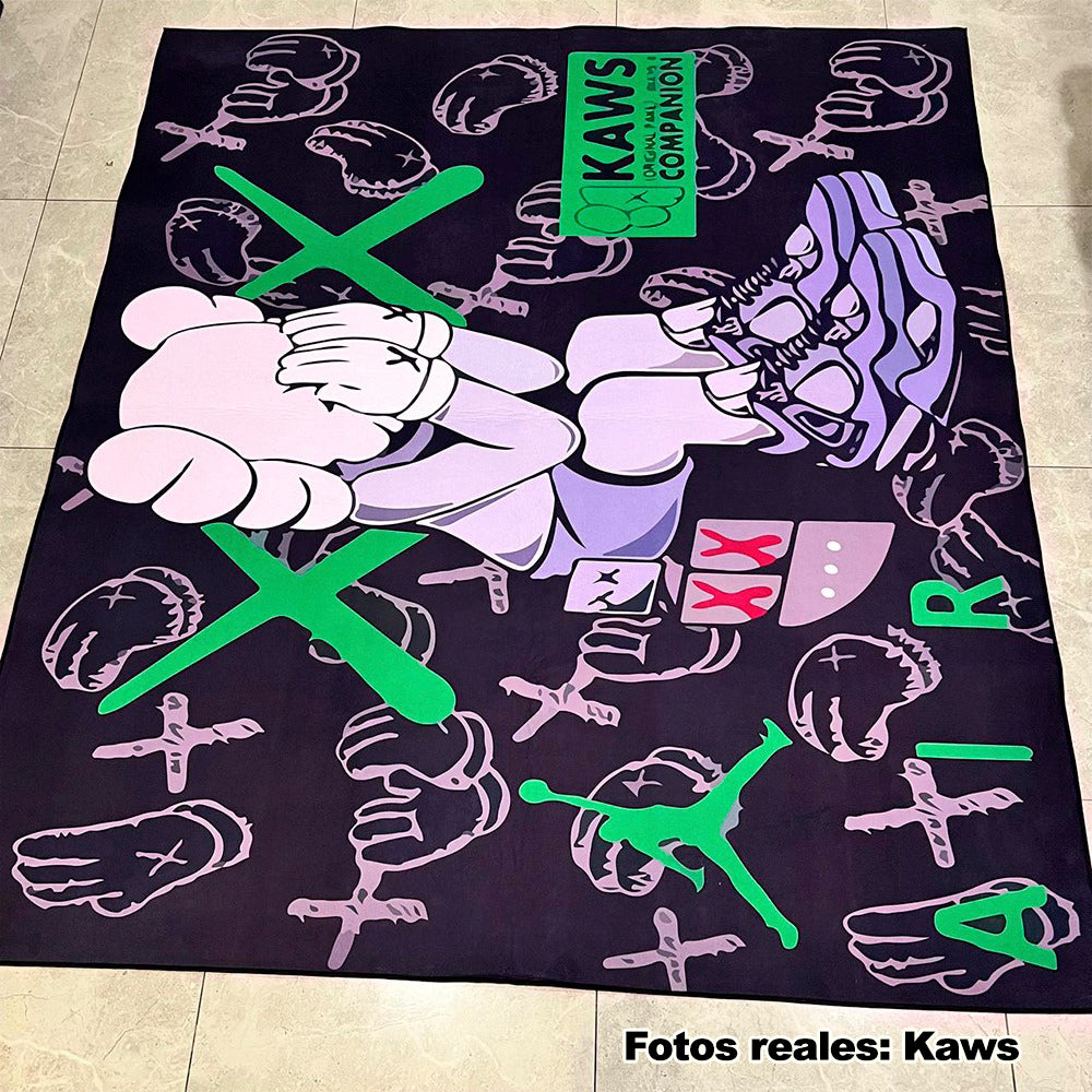 Alfombra Kaws Galaxia en piso sala y dormitorio